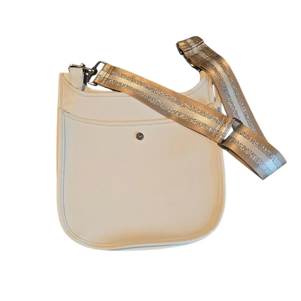 😁White Crossbody Bag Adjustable Metalic Gold White Silver Strap Silver Hardware - Picture 2 of 8